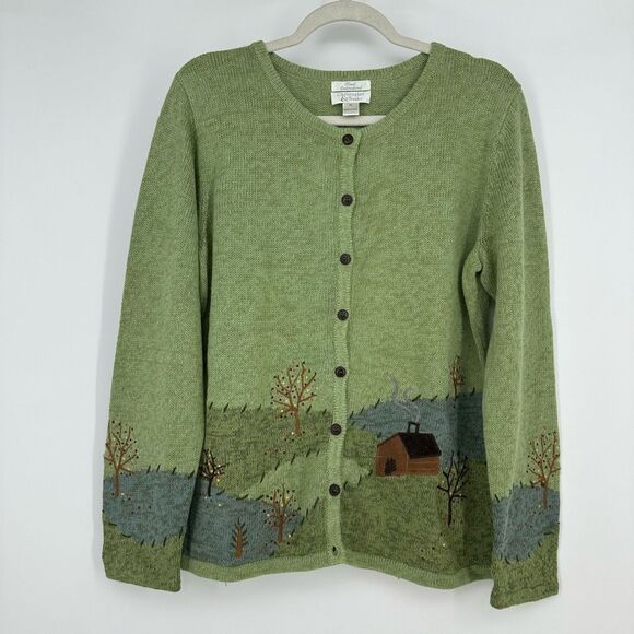 Vintage Green Sweater with Nature Scene - Picture 12 of 12